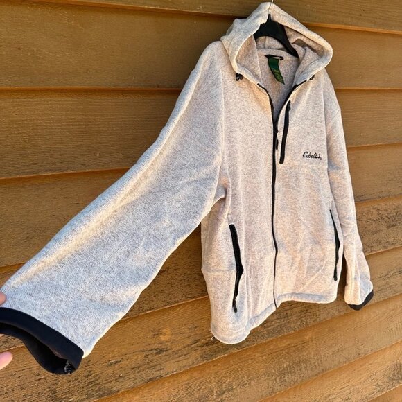 Cabela's Hooded Sweatshirts Beige Zip Up Sweater Sweatshirt Size L - Picture 2 of 11